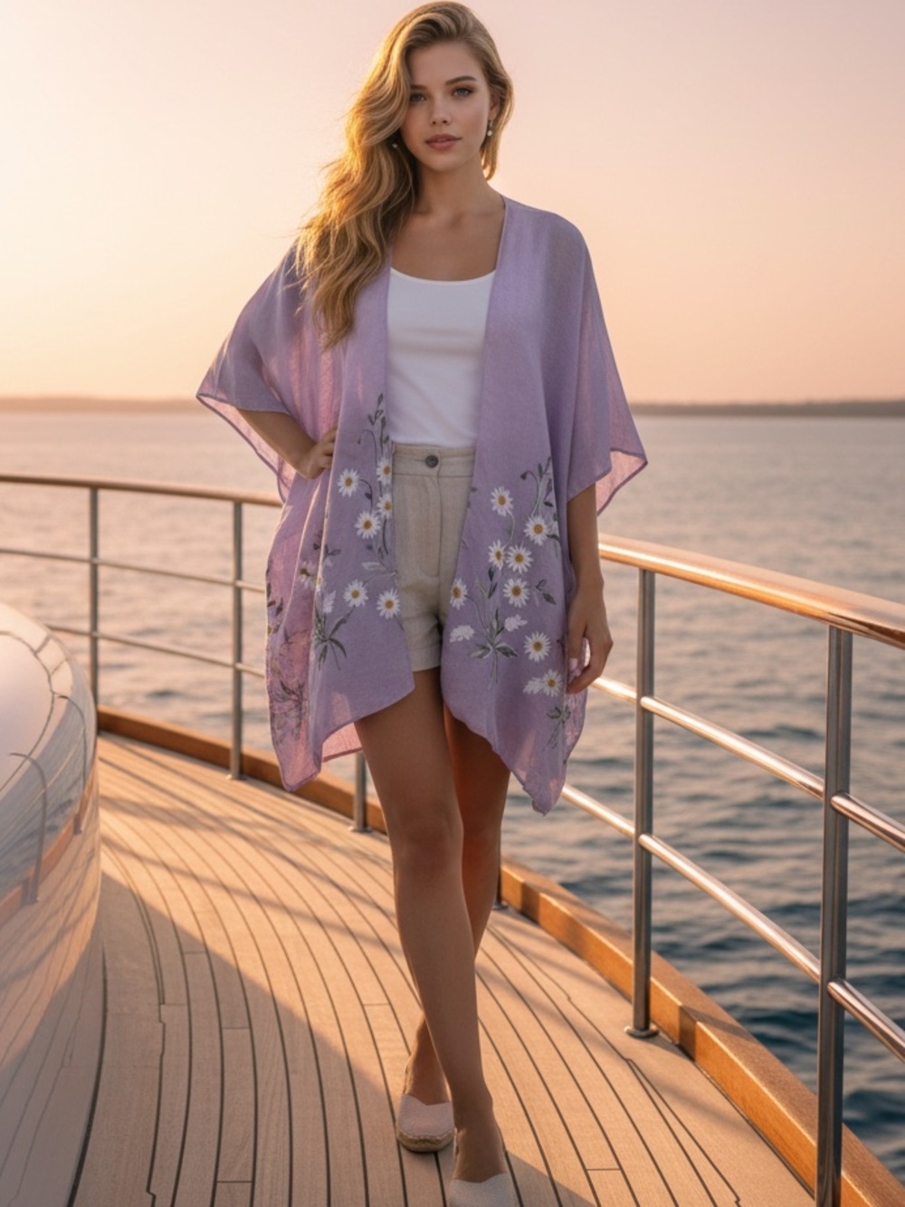 NWT Purple Daisy Embroidered Kimono Cover Up Boho Beach One Size